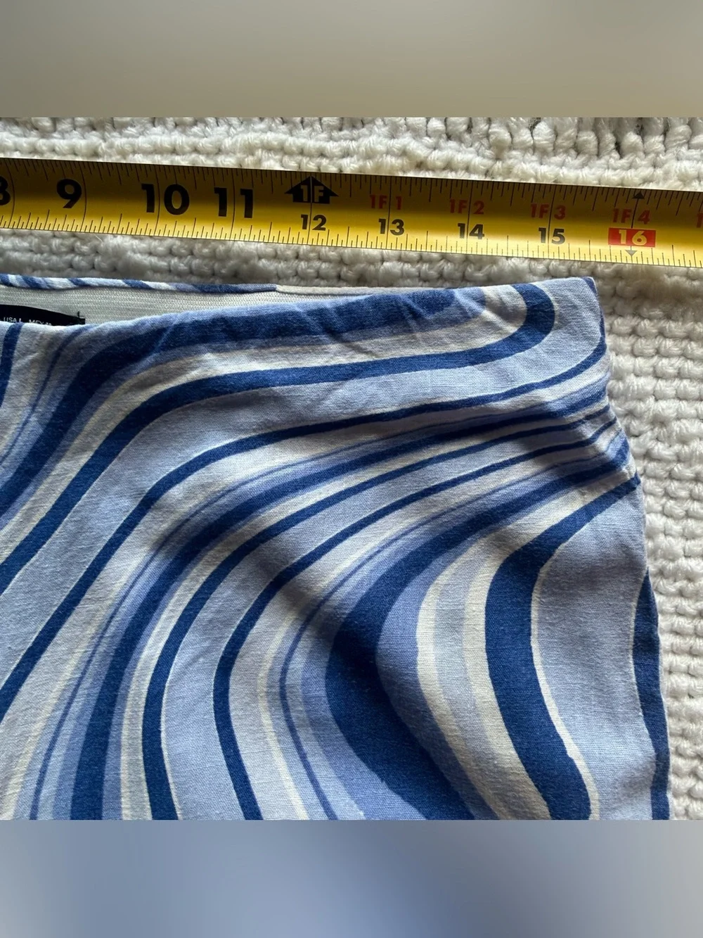 Zara Blue White Swirl Linen Blend Split Hem Flare Pants Retro 70s Psychedelic L